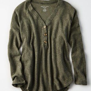 AE Soft & Sexy Plus Waffle Henley in Olive Green